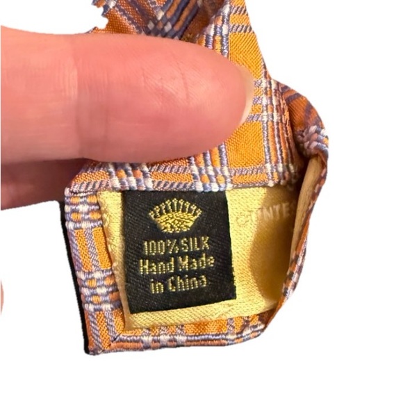 COUNTESS MARA 100% Silk Plaid Orange Blue White Tie Handmade Men’s - Picture 2 of 7